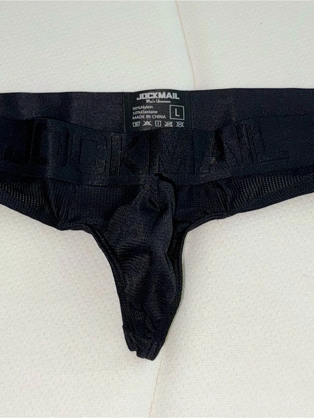 Jockmail Black Men's Large Athletic Jockstrap Thong with Elastic Waistband